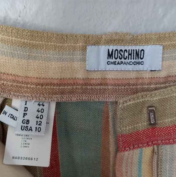Moschino 100% Linen Wide Leg Pant Pastel Rainbow Stripe 10 - Picture 10 of 13